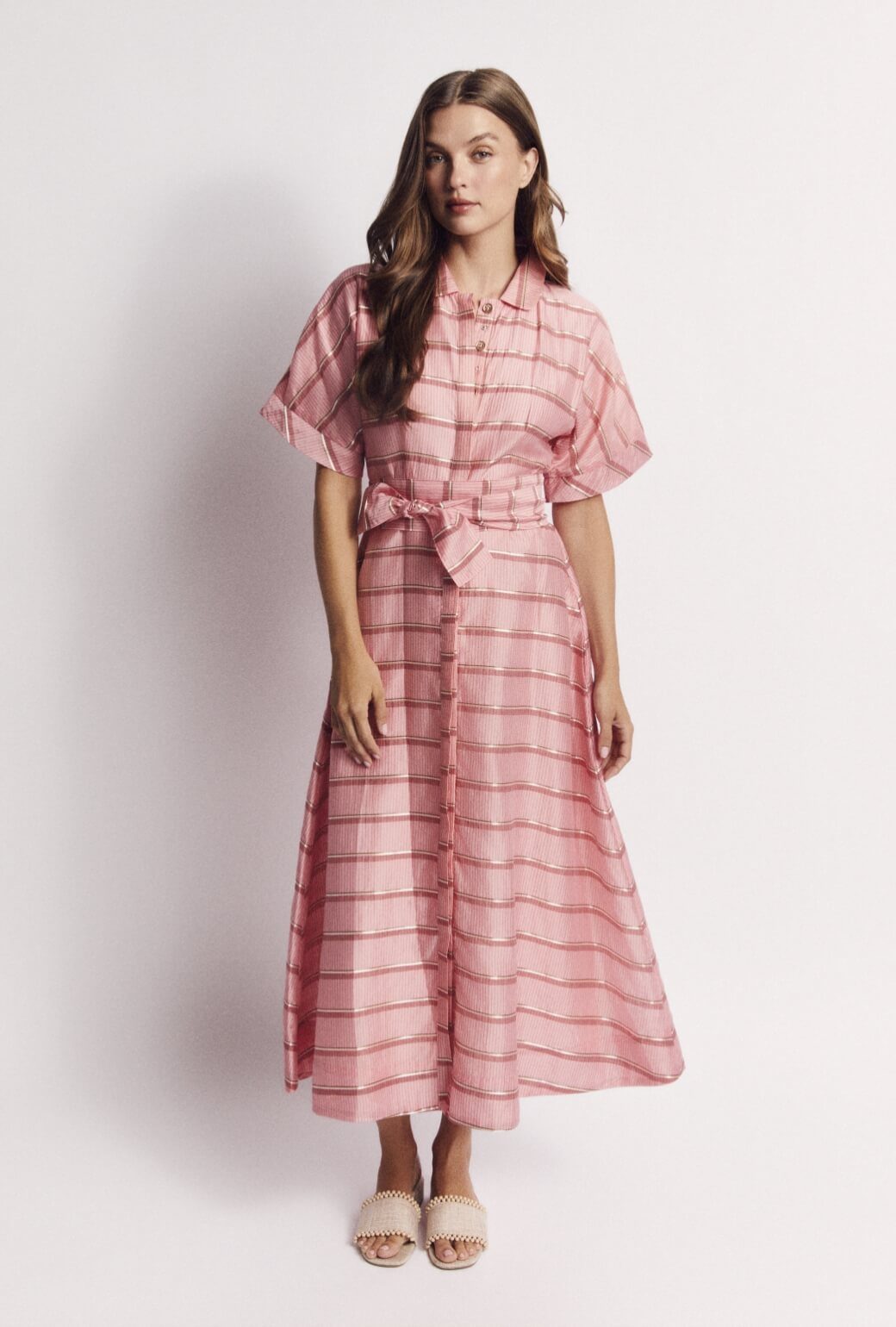 The Donna Day Gown - Pink Shimmer Stripe