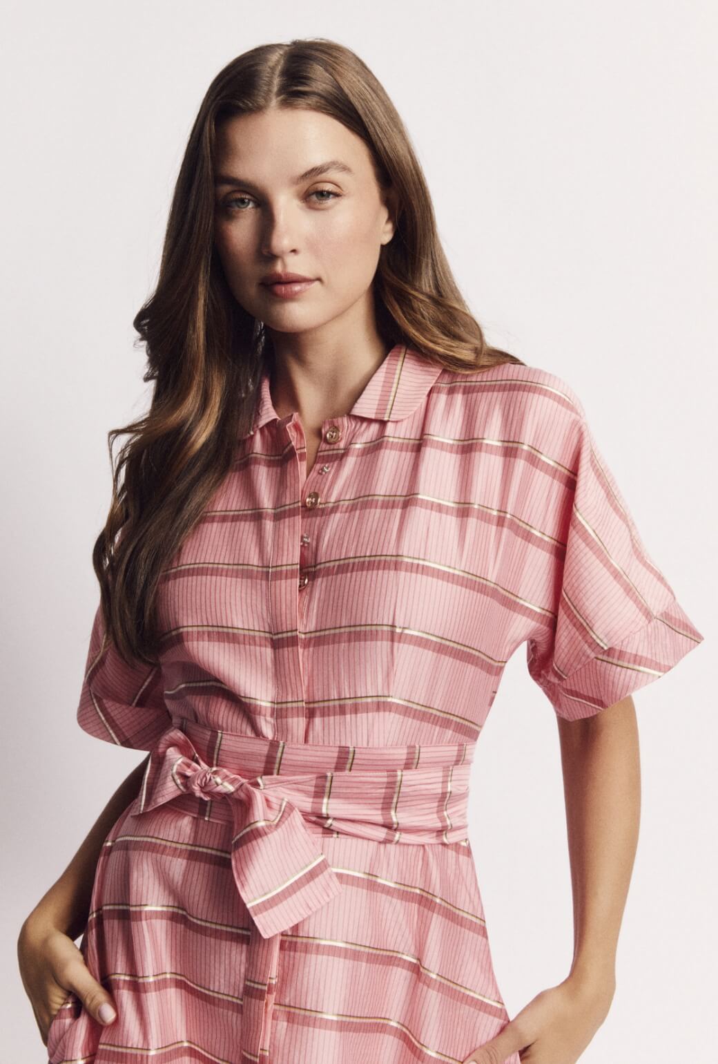 The Donna Day Gown - Pink Shimmer Stripe