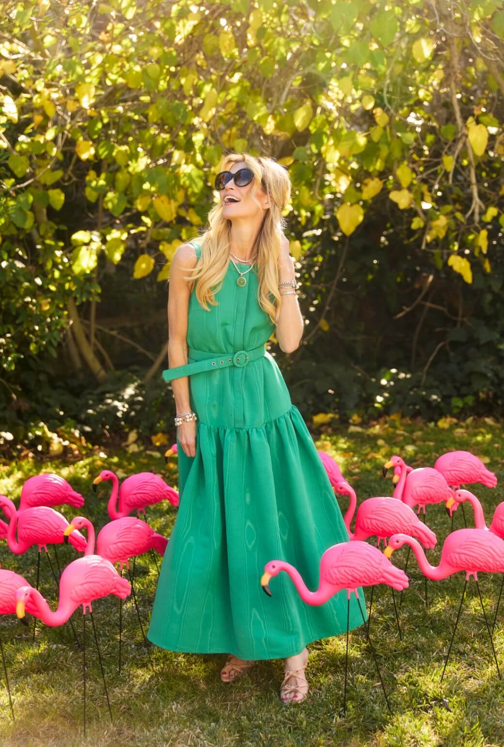 The Drop Waist Gown - Green Moiré