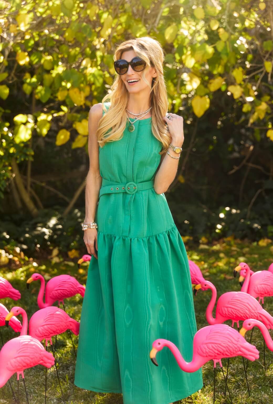 The Drop Waist Gown - Green Moiré