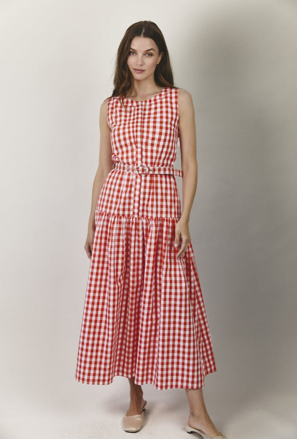 The Drop Waist Gown - Orange Gingham