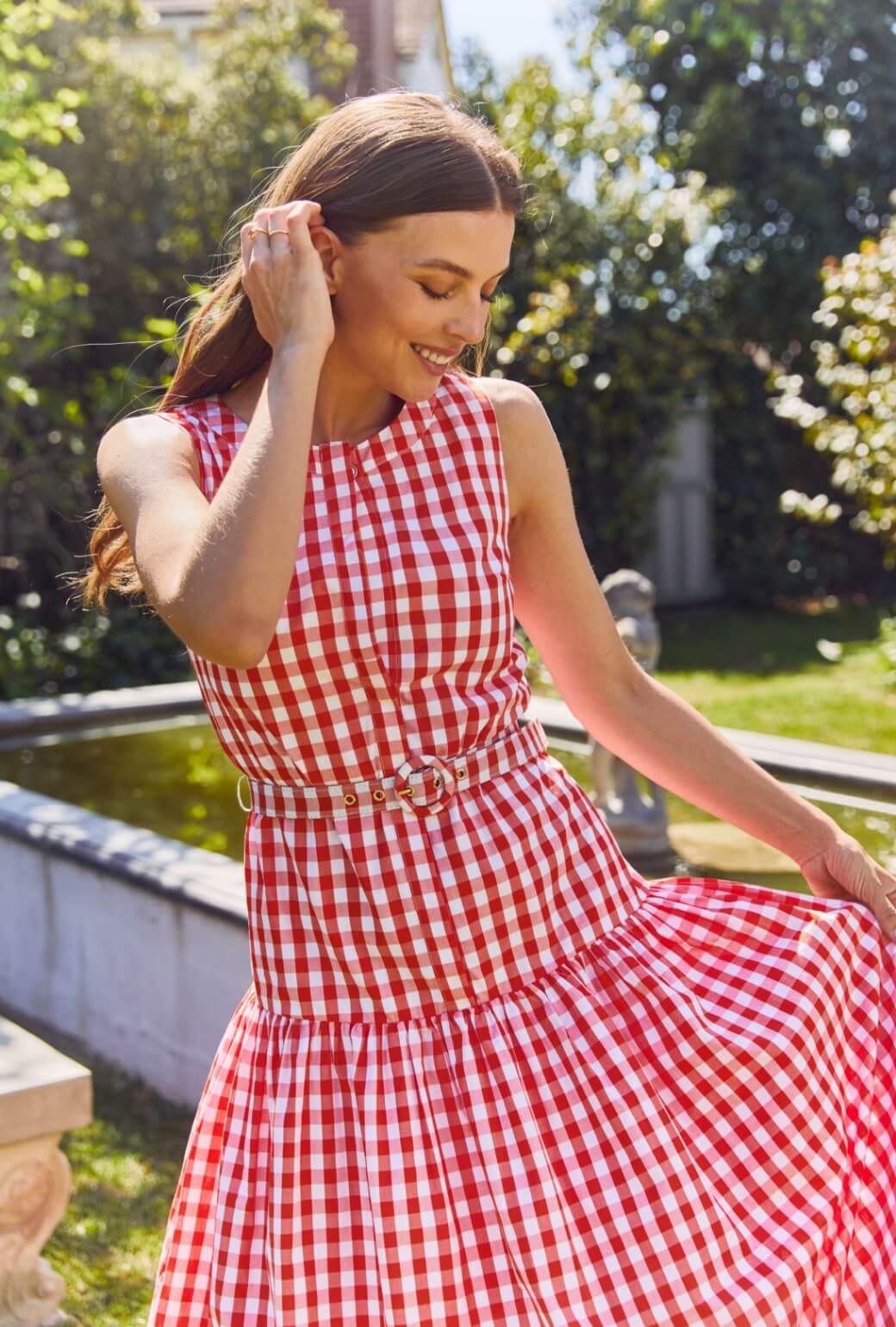 The Drop Waist Gown - Orange Gingham