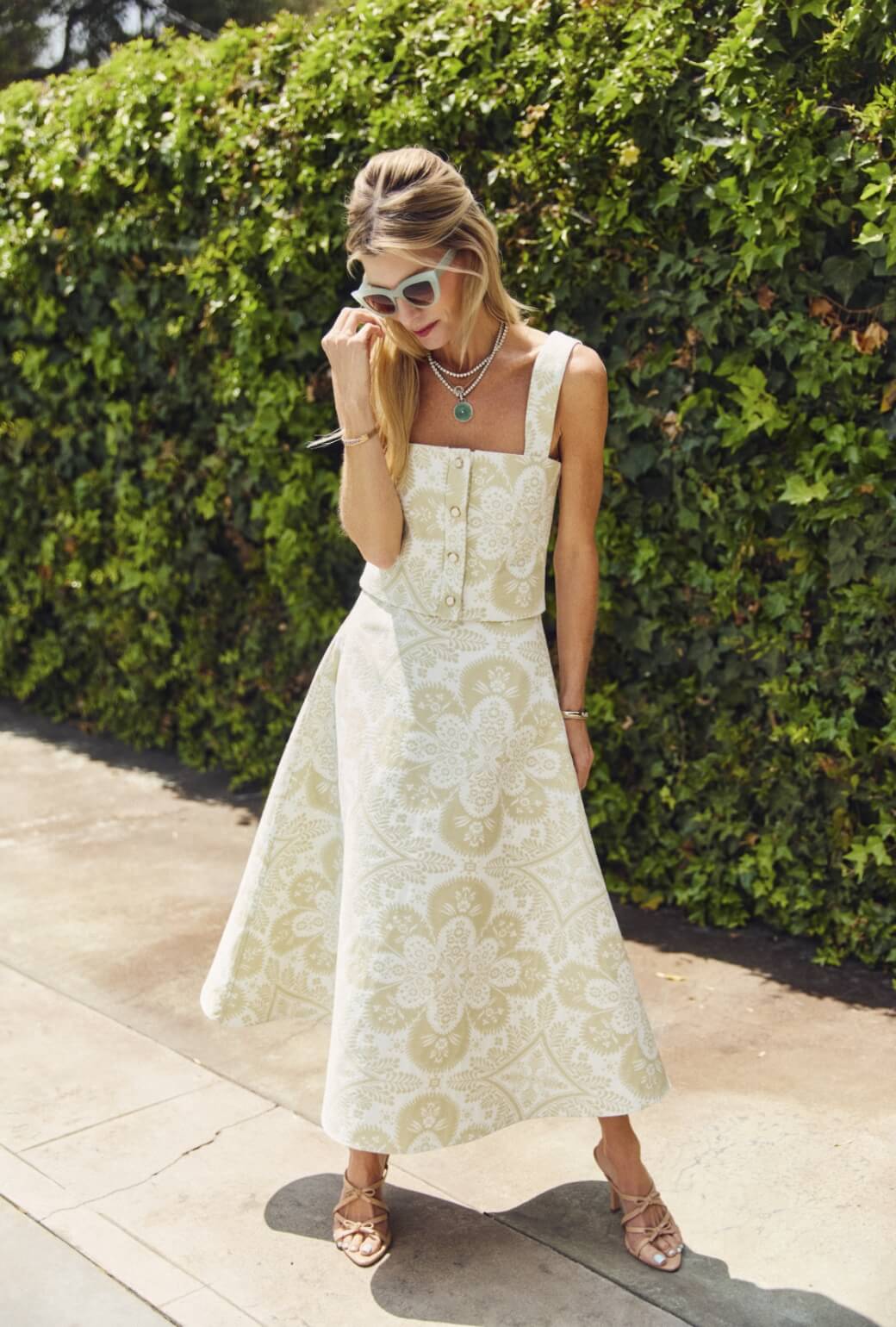 The Laura Skirt - Mint Medallion Jacquard