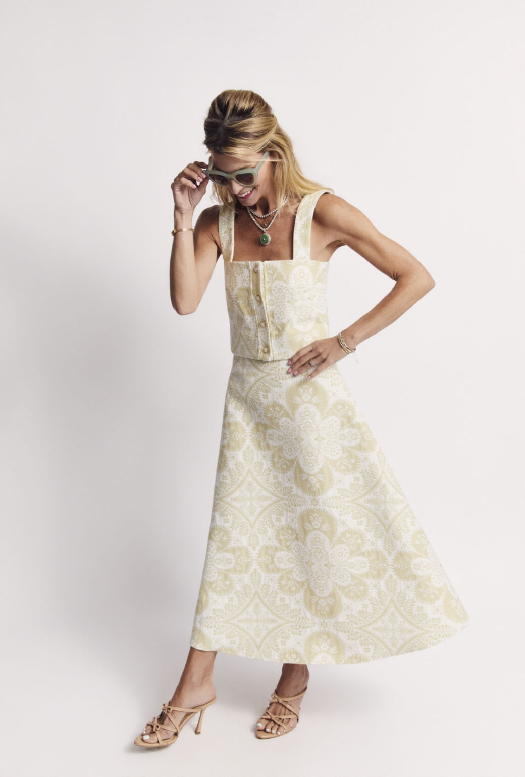 The Laura Skirt - Mint Medallion Jacquard
