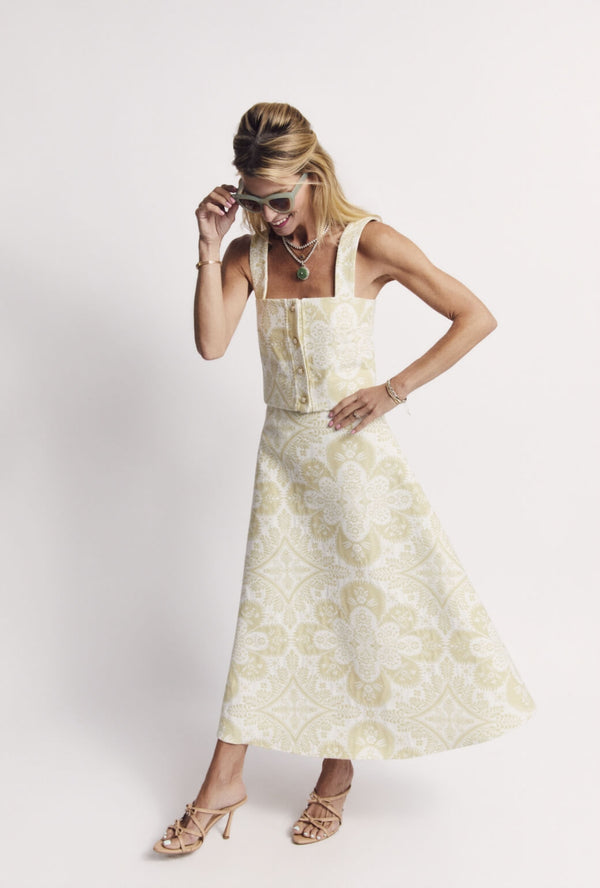 The Laura Skirt - Mint Medallion Jacquard