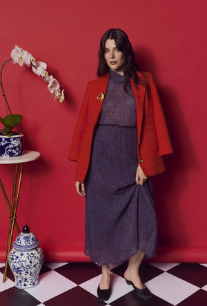 The Leland Skirt - Navy and Red Dot