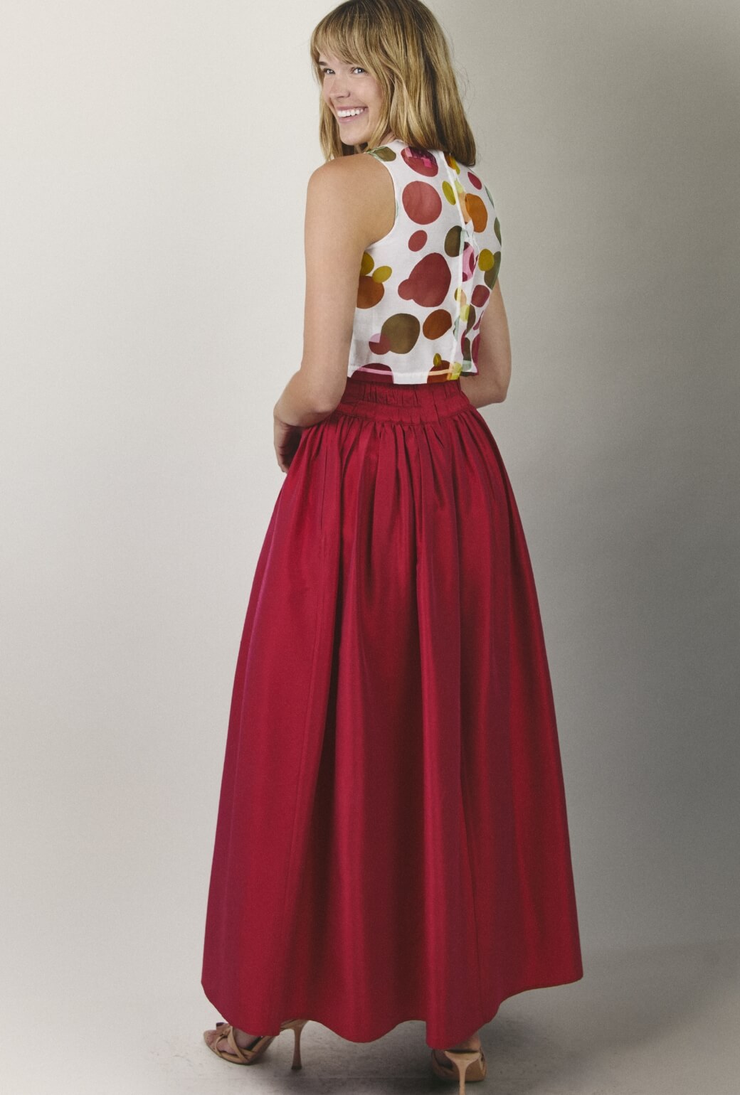 The Marilyn Skirt Maxi - Magenta Linen Taffeta
