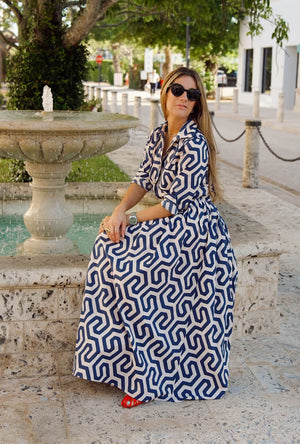Buru x Ali Sisto Part Two The Marilyn Skirt Maxi - Navy Blue Geo