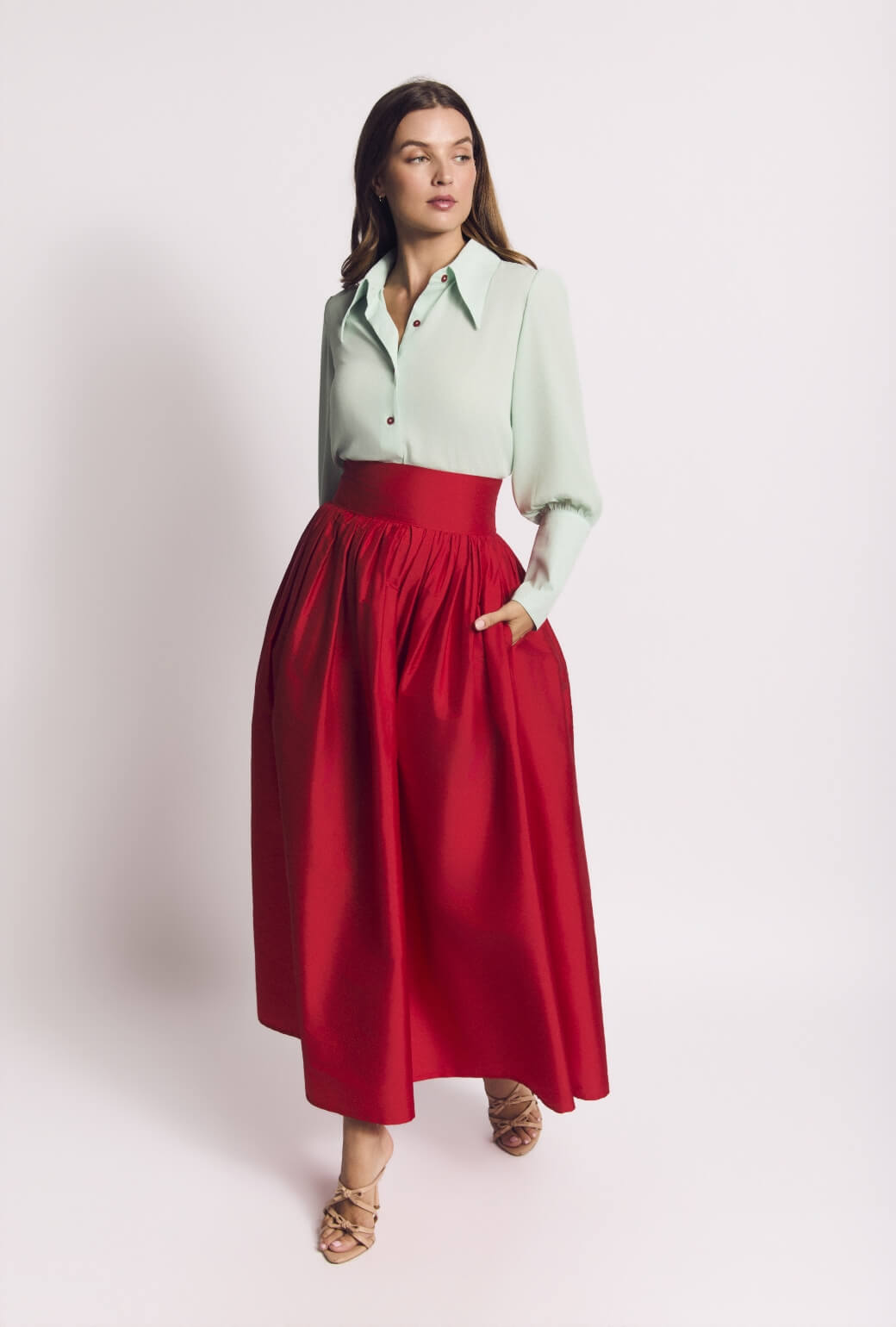 The Marilyn Skirt Maxi - Red Taffeta