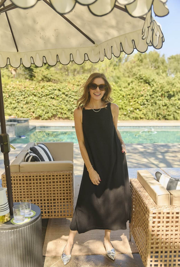 The Megan MIDI Dress - Black Pintuck Knit