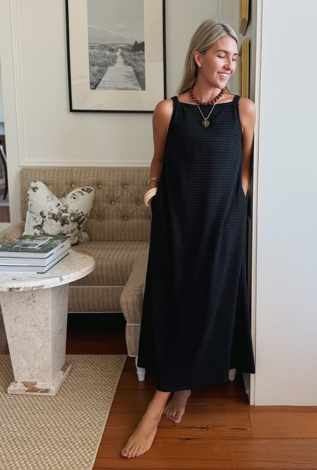 The Megan MIDI Dress - Black Pintuck Knit