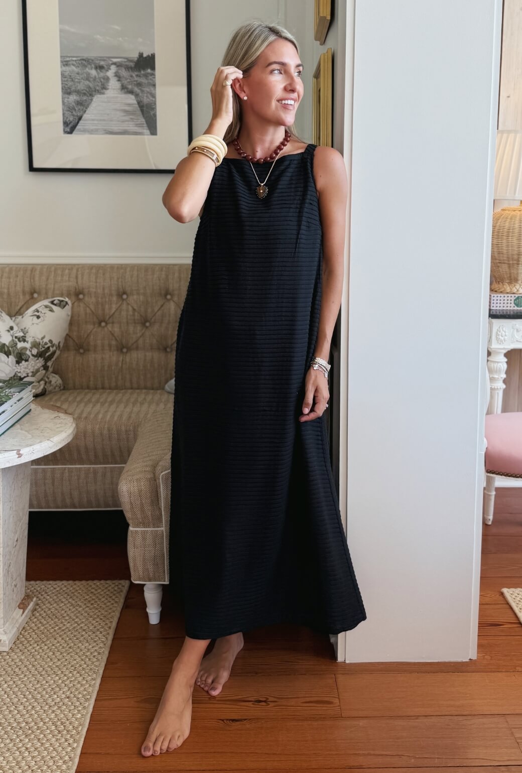 The Megan MIDI Dress - Black Pintuck Knit