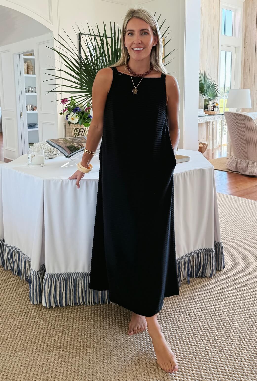 The Megan MIDI Dress - Black Pintuck Knit