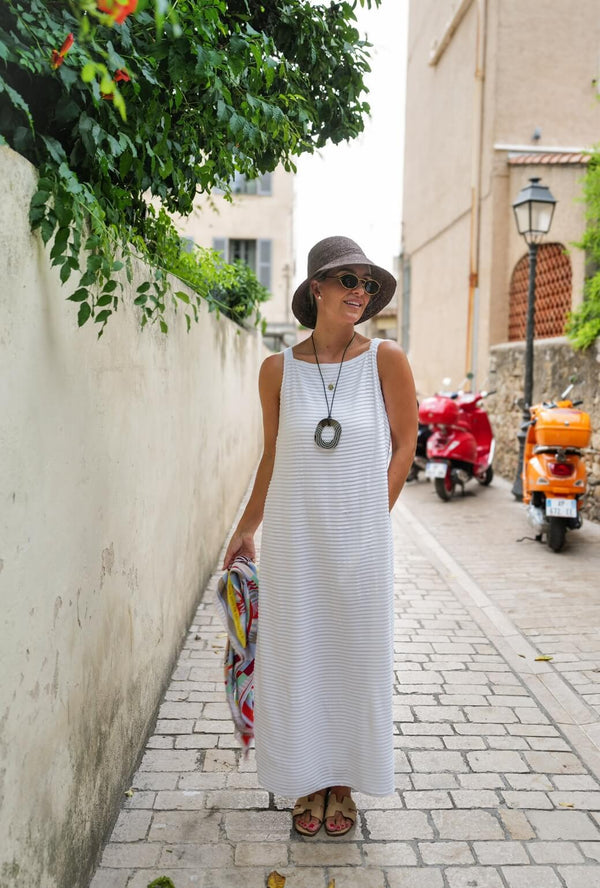 Buru x Megan Stokes The Megan MIDI Dress - White Pintuck Knit