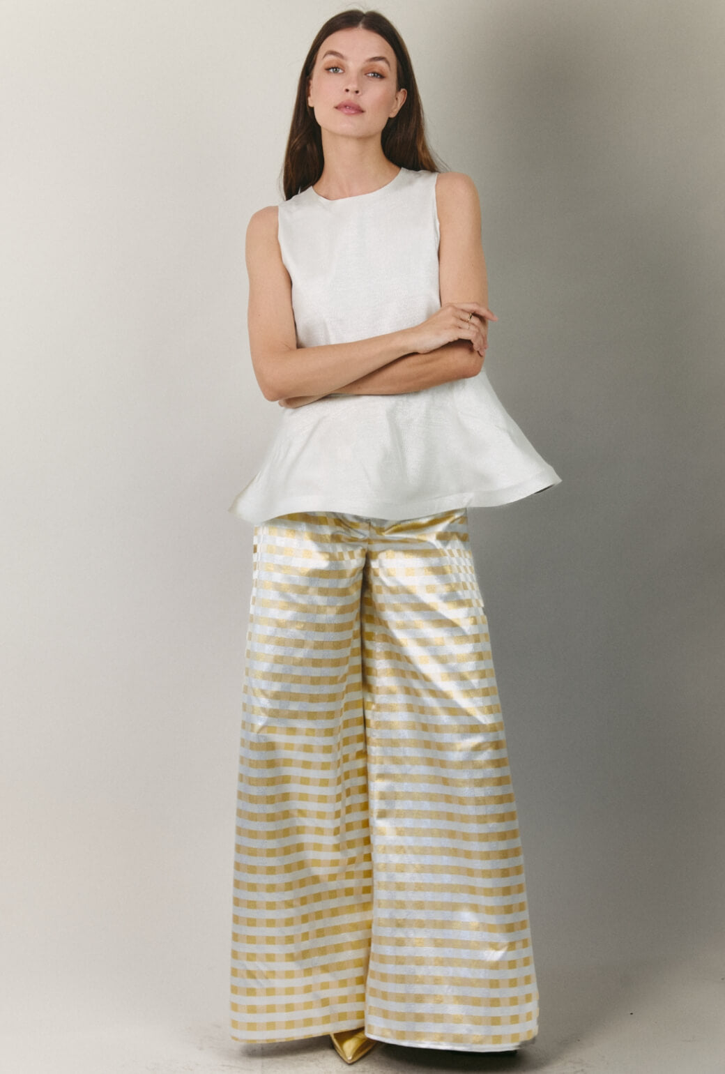 The Wide Leg Trouser - Checkerboard Brocade