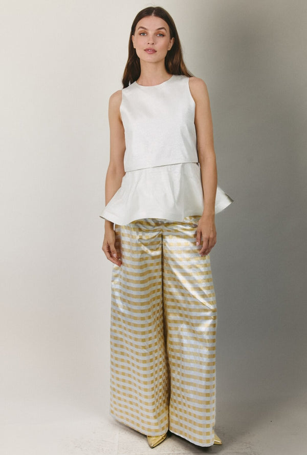 The Wide Leg Trouser - Checkerboard Brocade