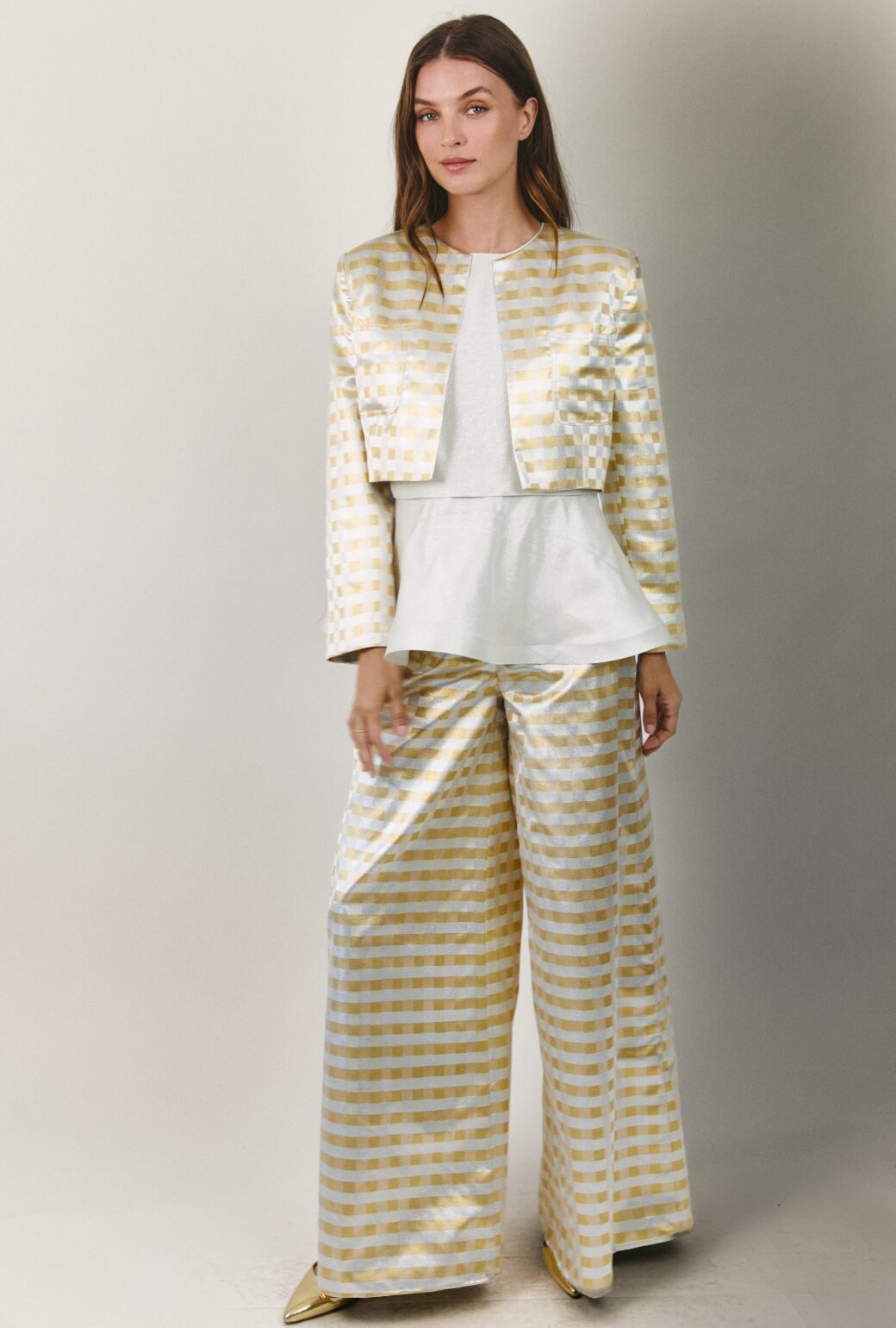 The Wide Leg Trouser - Checkerboard Brocade