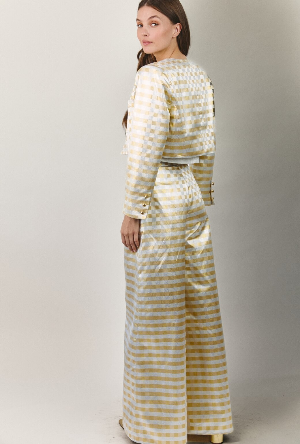 The Wide Leg Trouser - Checkerboard Brocade