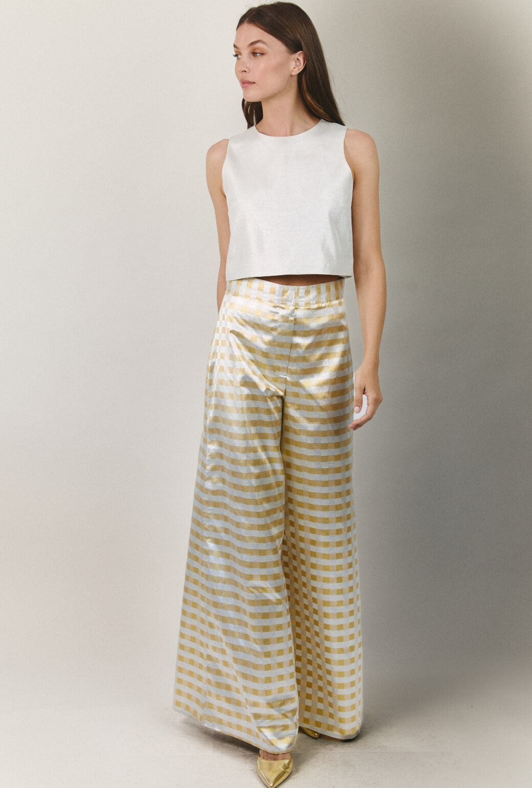 The Wide Leg Trouser - Checkerboard Brocade