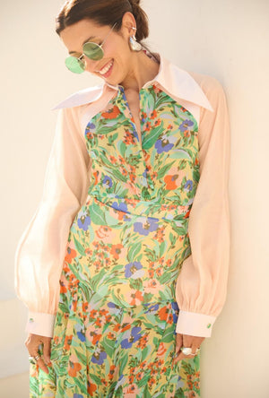 Buru x India The Portabello Blouse 2.0-Citrus Floral and Peach