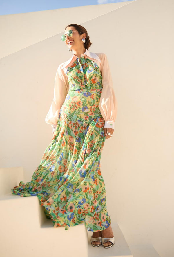 Buru x India The Portabello Blouse 2.0-Citrus Floral and Peach