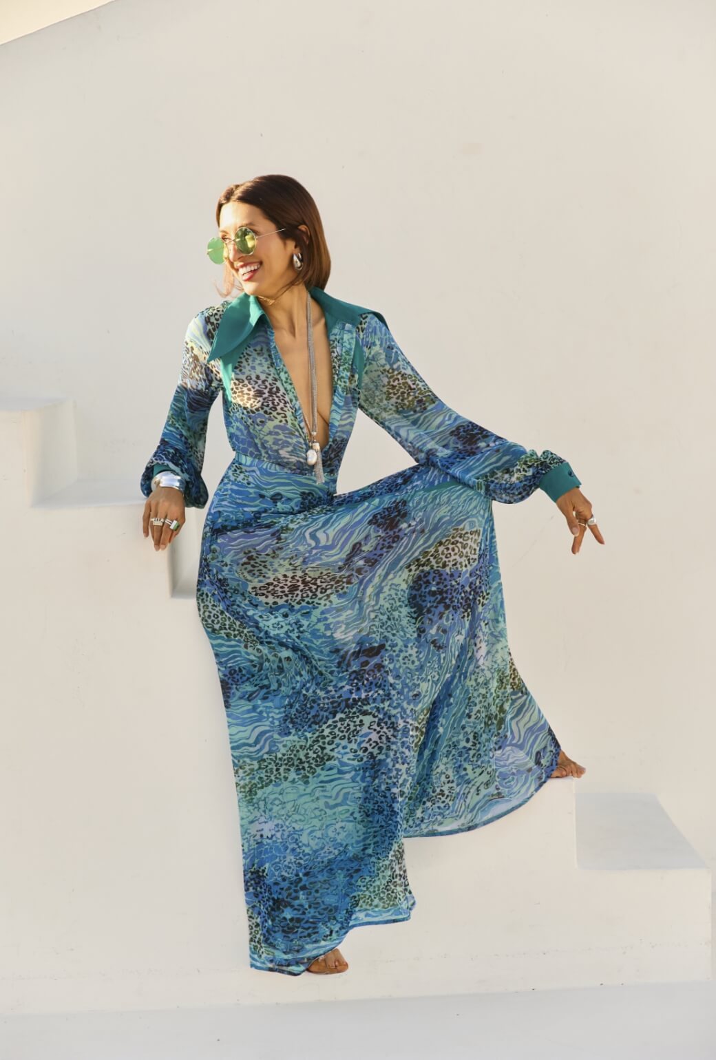 Buru x India The Portabello Blouse 2.0-Sea Glass Leopard
