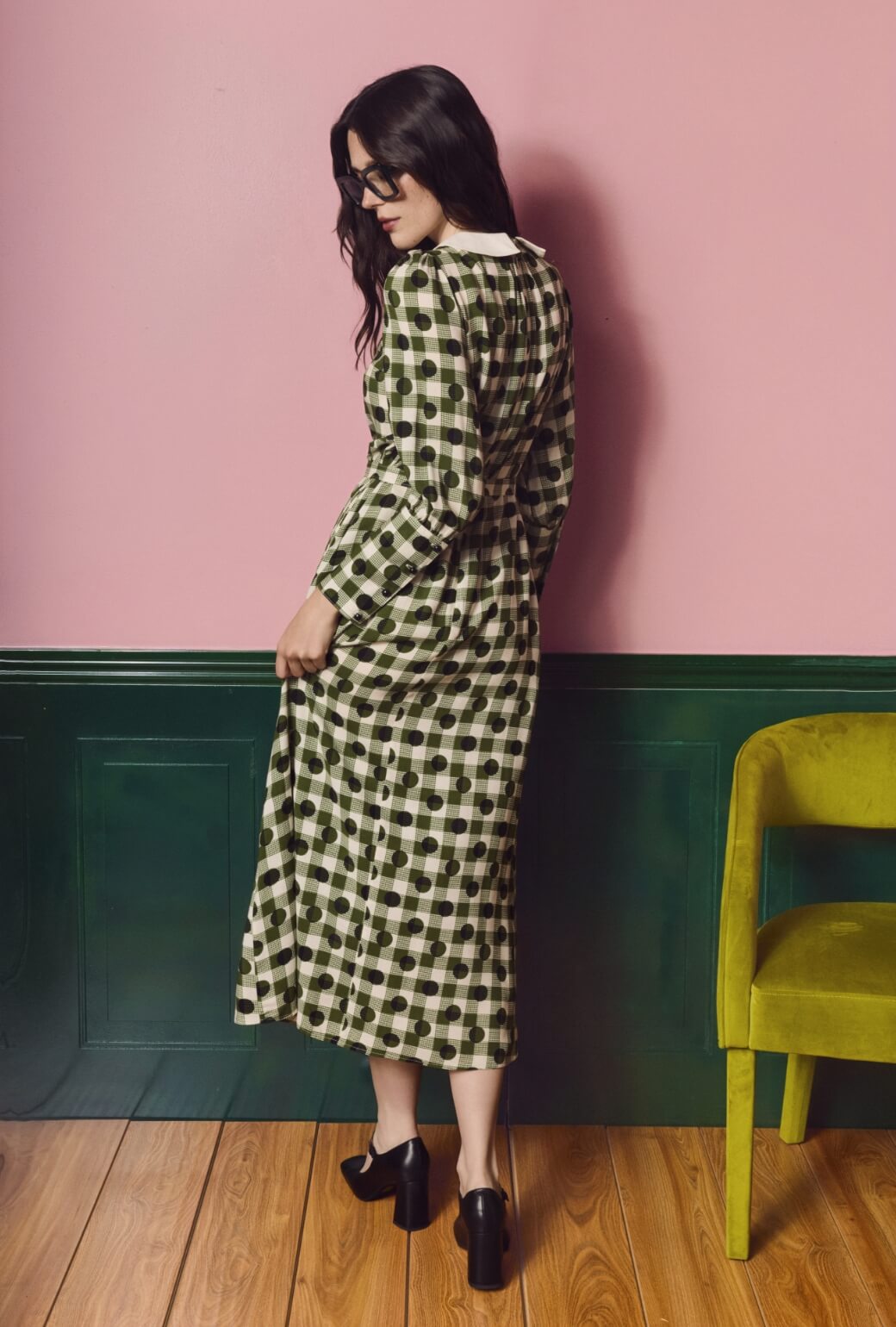 The Skipper Dress Maxi - Olive Dot