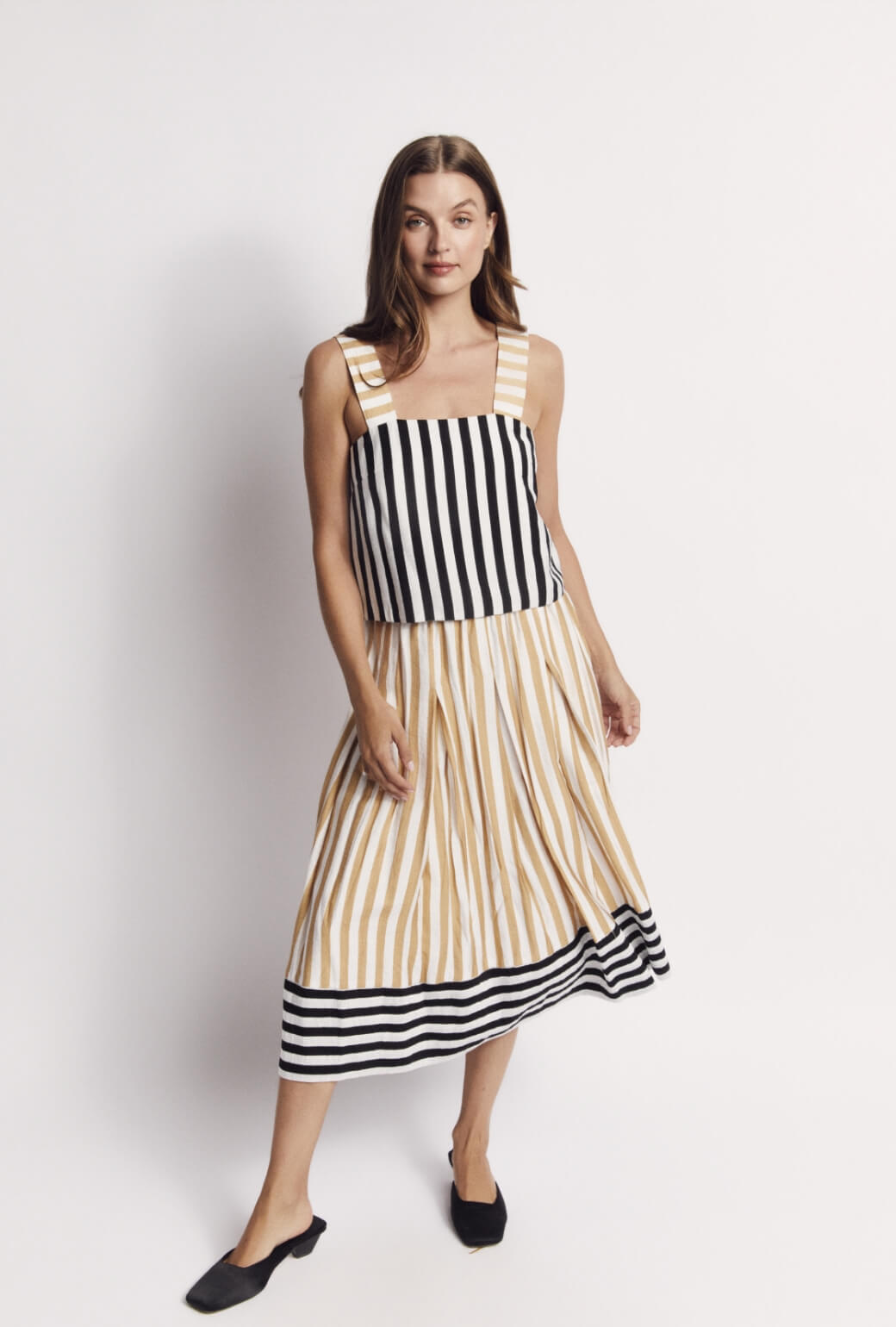 The Slim Top - Black and Sand Stripe