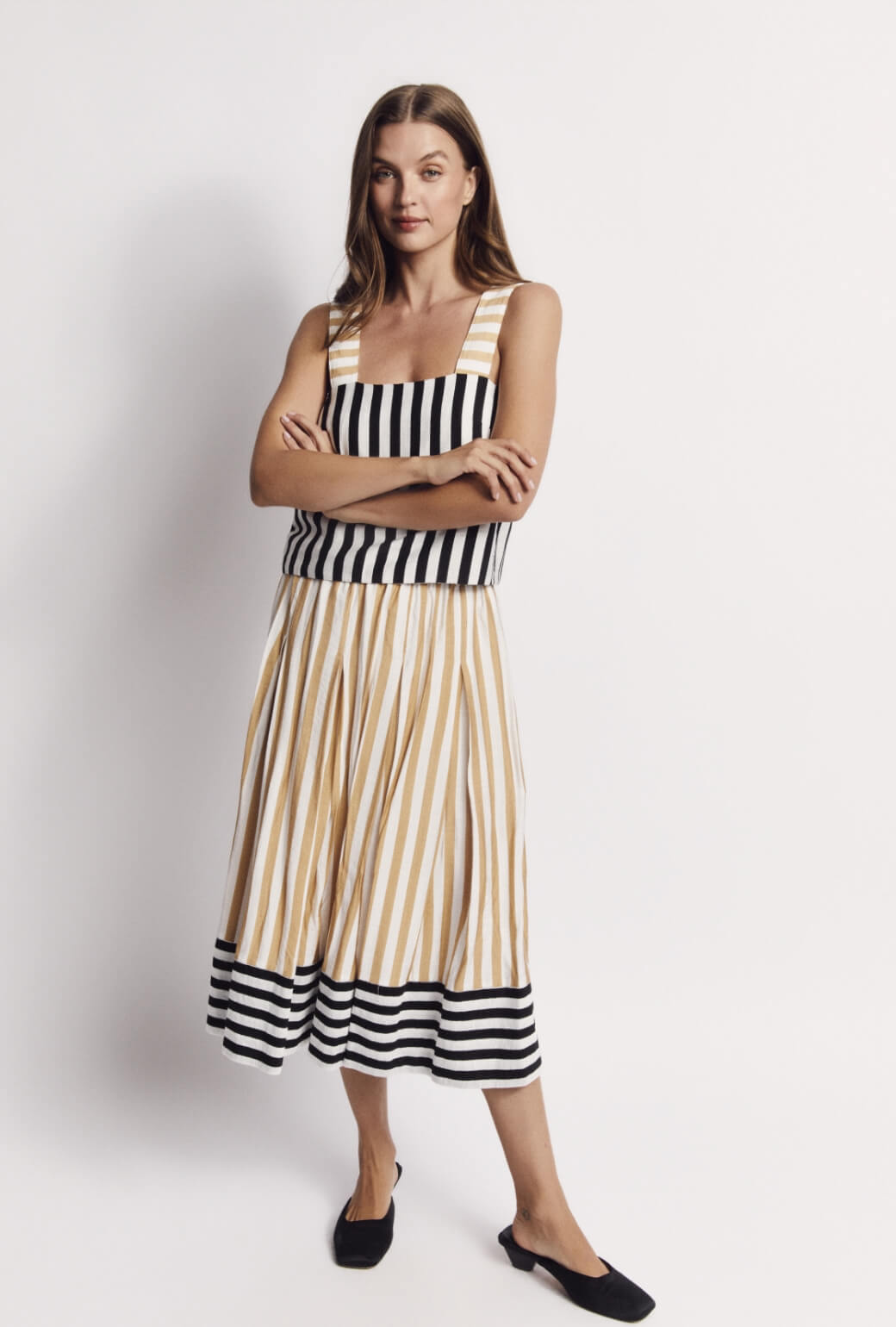 The Slim Top - Black and Sand Stripe