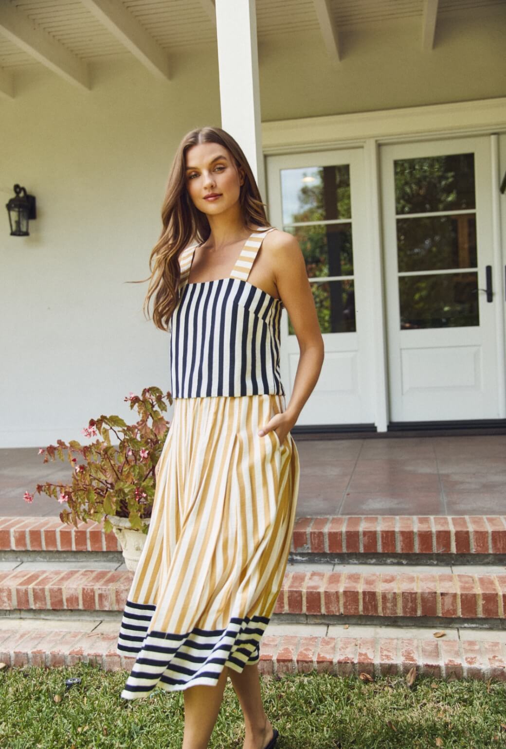 The Slim Top - Black and Sand Stripe