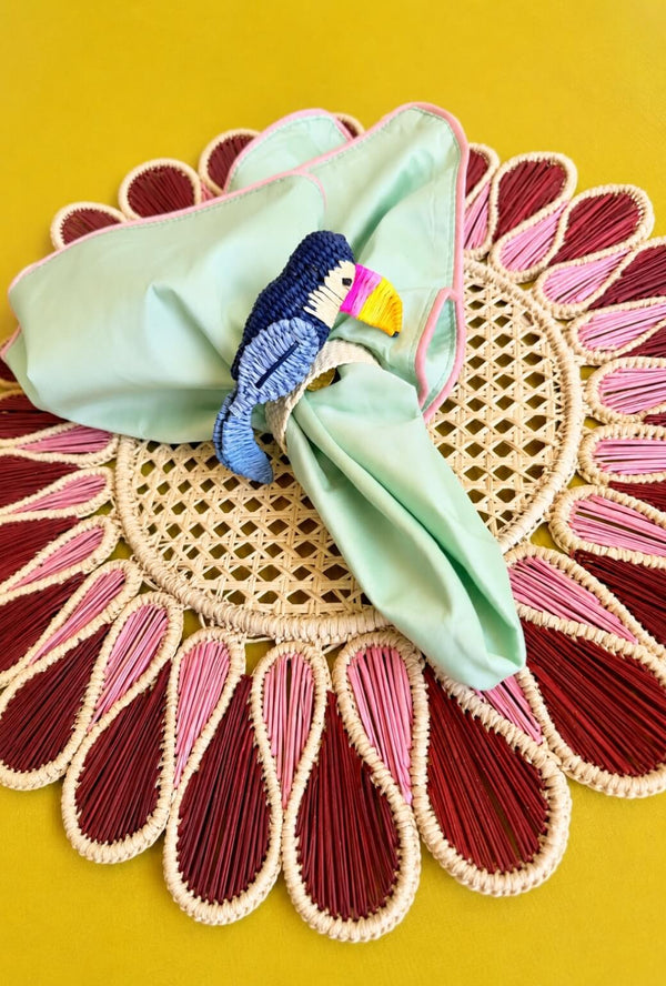 Toucan Rattan Napkin Rings - Blue