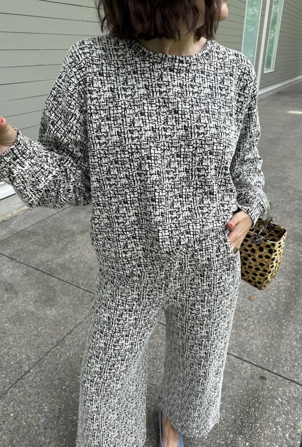 BURU x Val Wide Leg Knit Trouser - Black Crosshatch