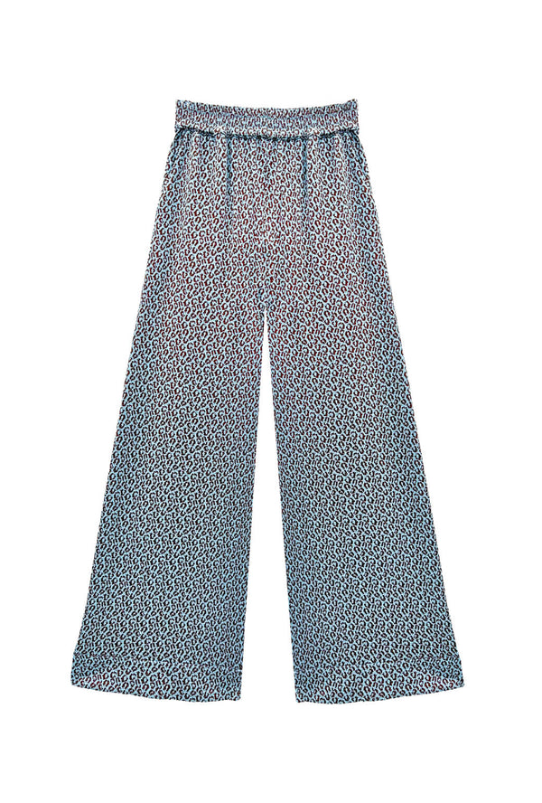 Wide Leg Knit Trouser - Blue & Brown Cheetah Knit