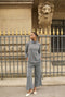 Wide Leg Knit Trouser - Blue & Brown Cheetah Knit