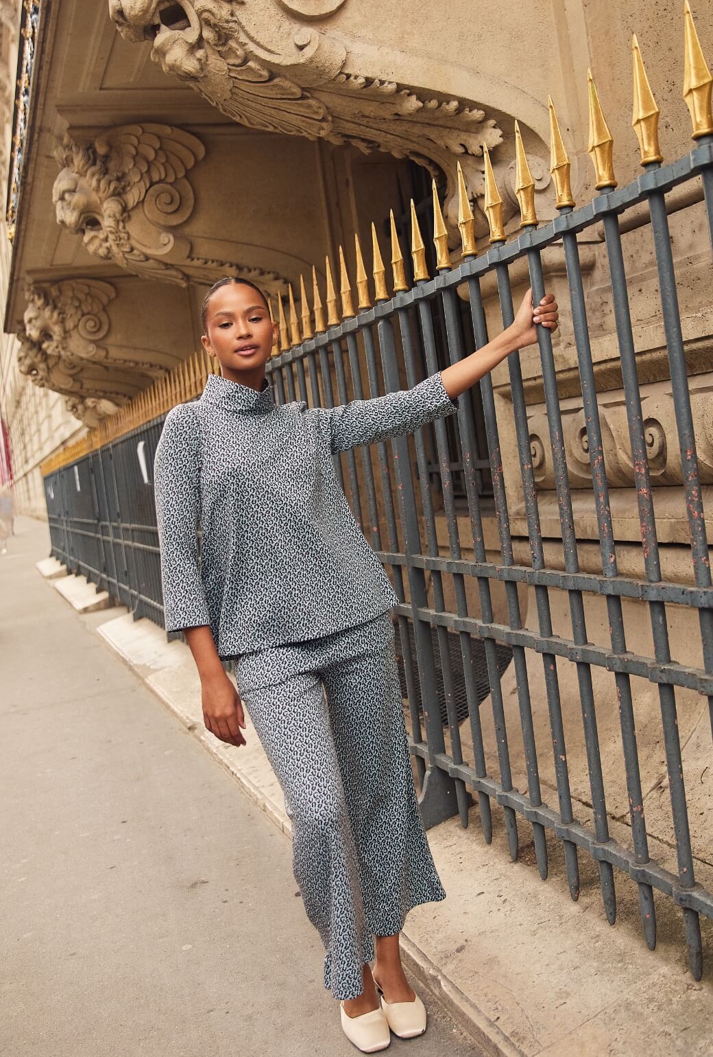 Wide Leg Knit Trouser - Blue & Brown Cheetah Knit