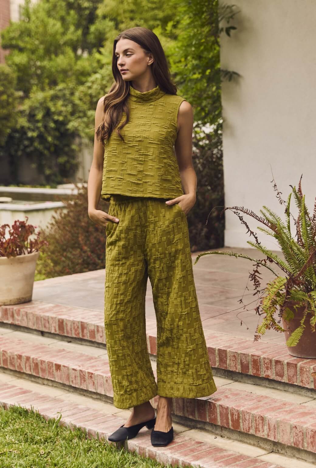 BURU x Val Wide Leg Knit Trouser - Chartreuse Knit