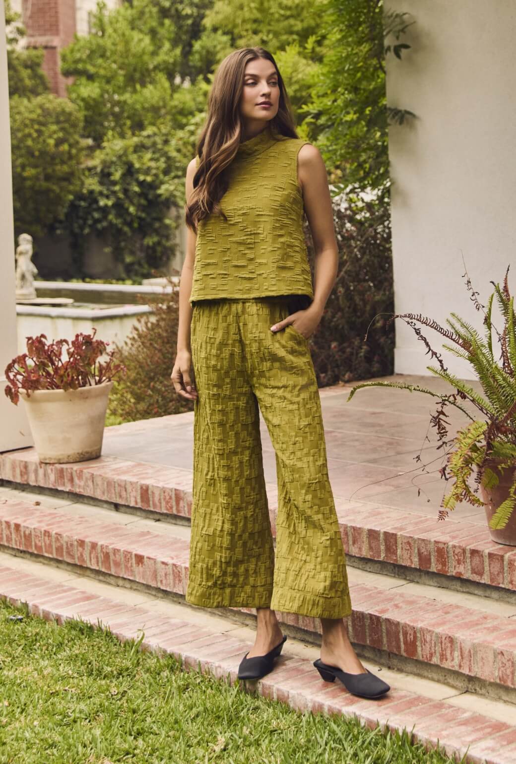 BURU x Val Wide Leg Knit Trouser - Chartreuse Knit