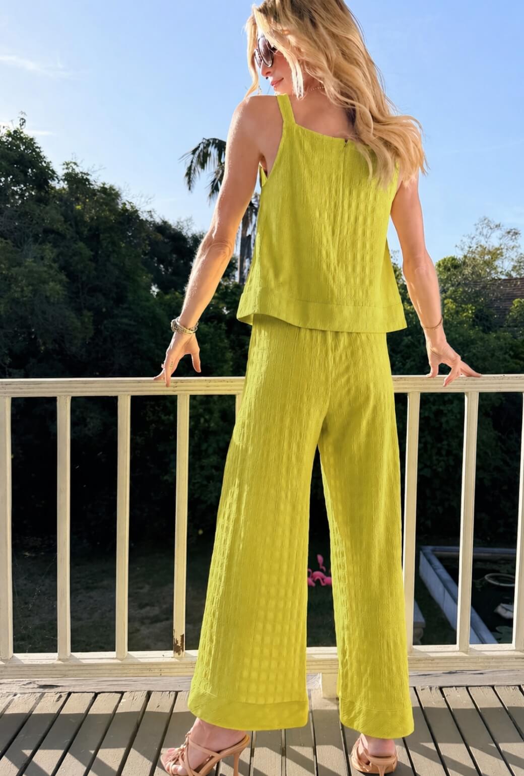 Wide Leg Knit Trouser - Courtside Yellow Knit
