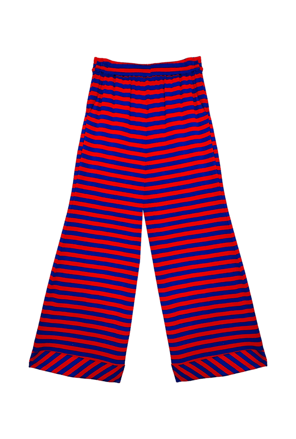 Wide Leg Knit Trouser - Red & Blue Stripe