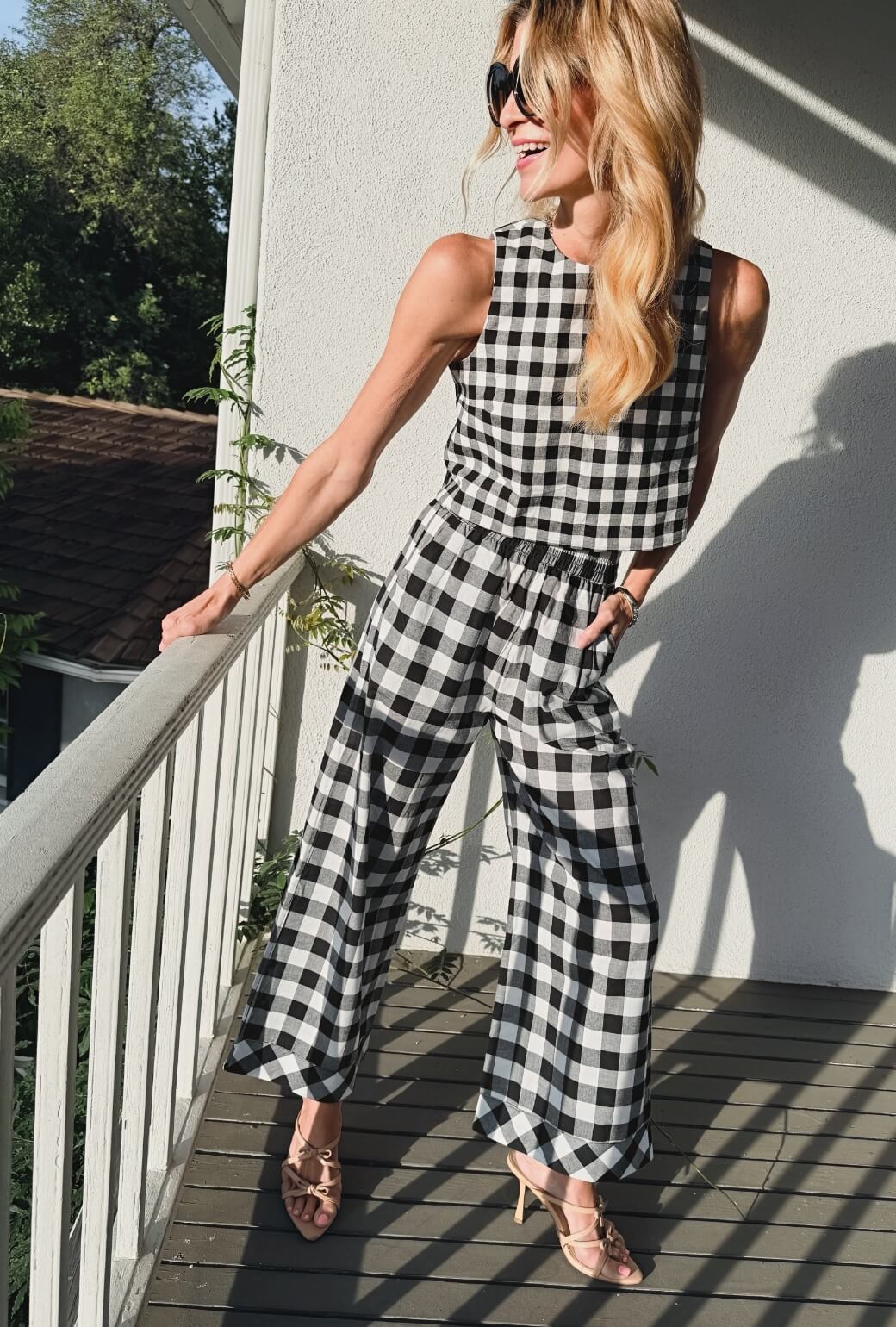 Wide Leg Trouser - Black and White Gingham