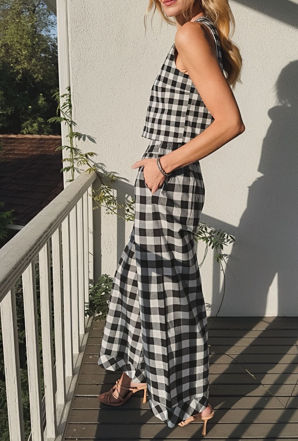Wide Leg Trouser - Black and White Gingham