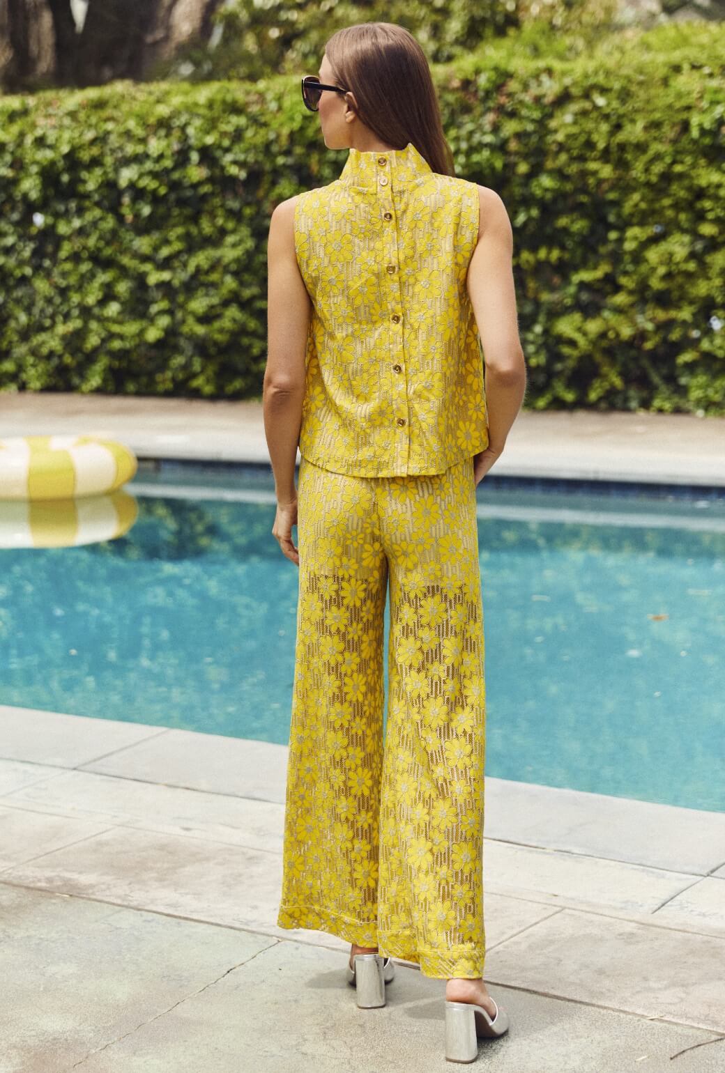 Wide Leg Trousers - Yellow Lace