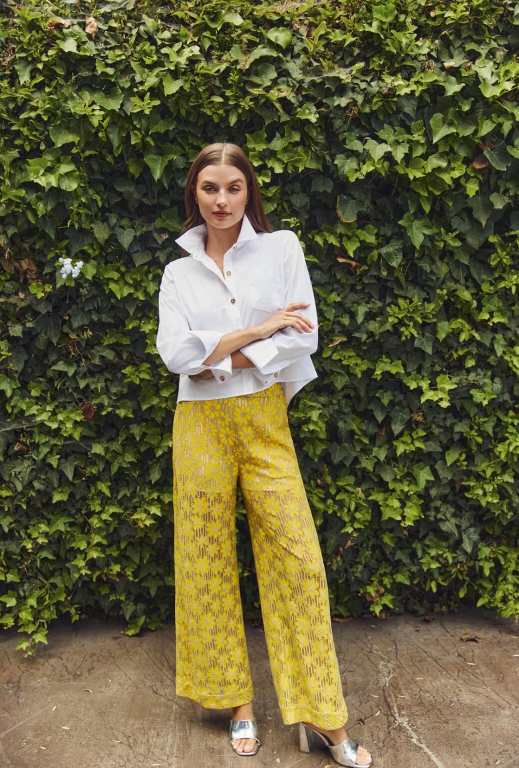 Wide Leg Trousers - Yellow Lace