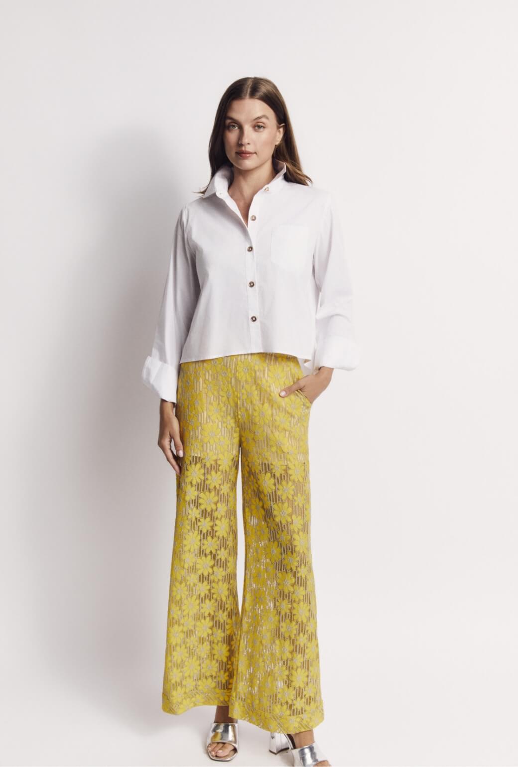 Wide Leg Trousers - Yellow Lace