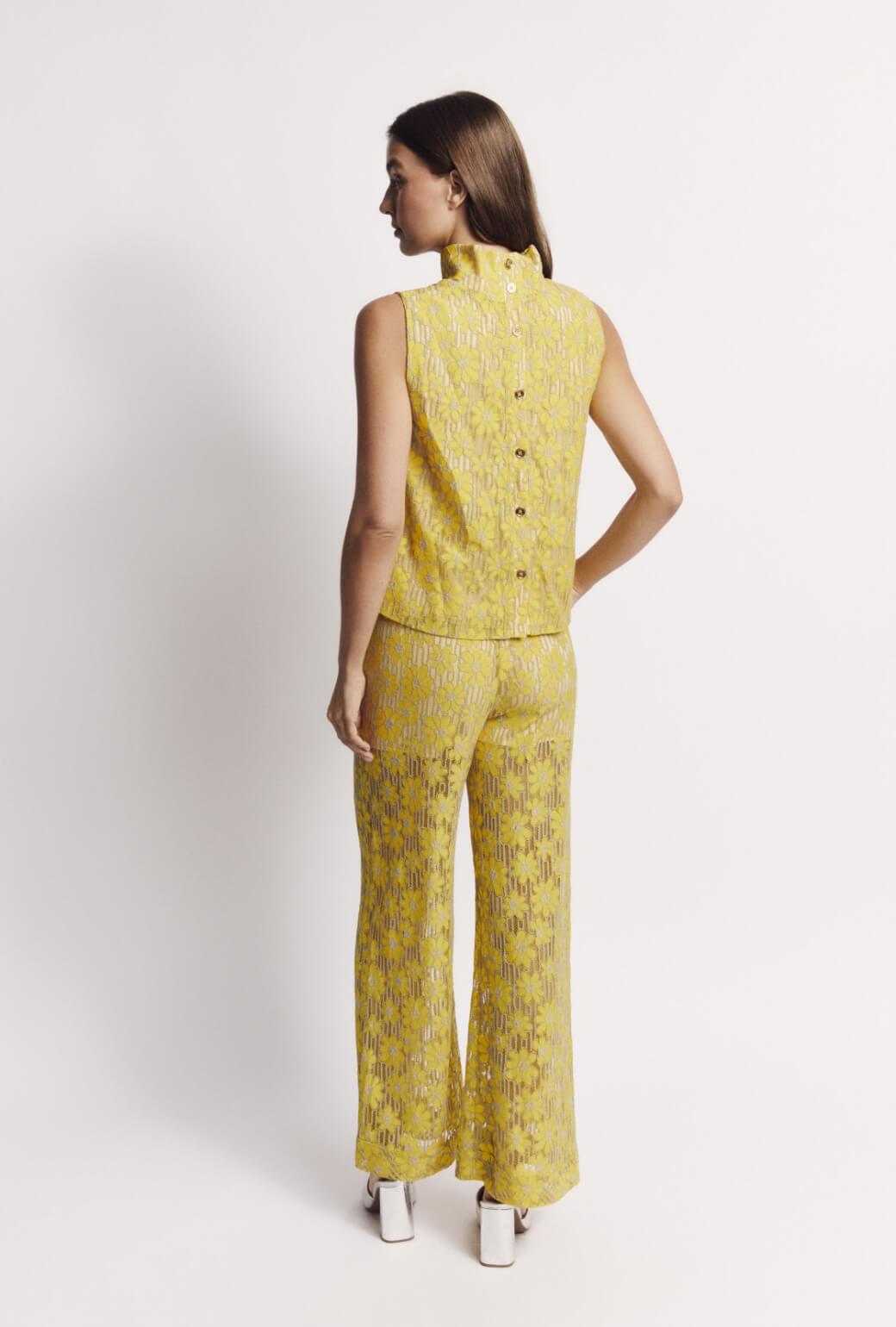 Wide Leg Trousers - Yellow Lace