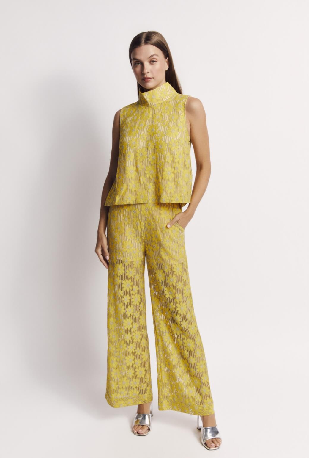 Wide Leg Trousers - Yellow Lace