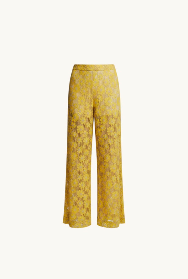 Wide Leg Trousers - Yellow Lace