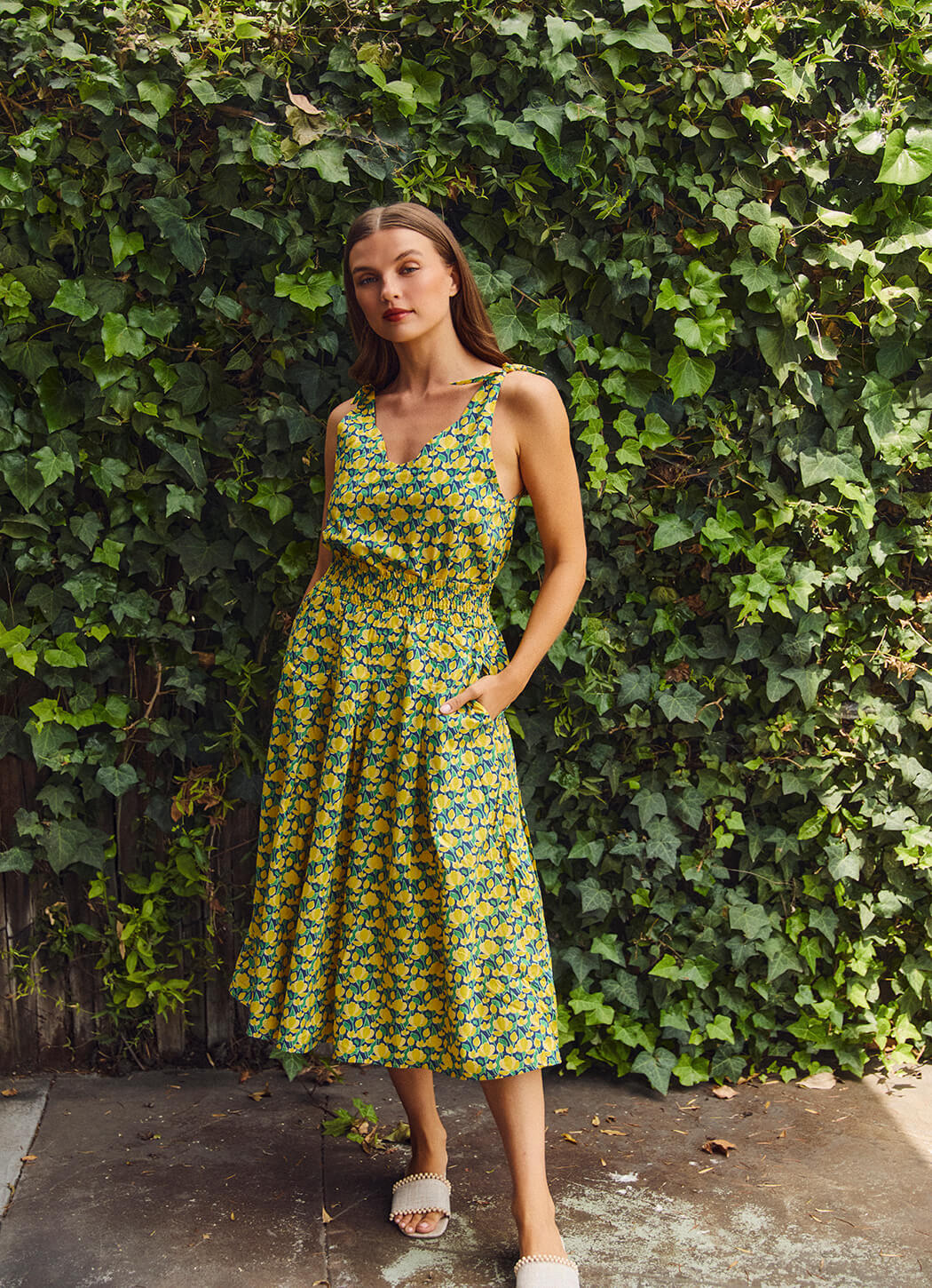 Smocked Waist MIDI Skirt - Yellow Tulip