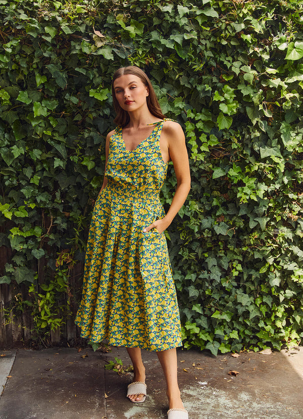 Smocked Waist MIDI Skirt - Yellow Tulip