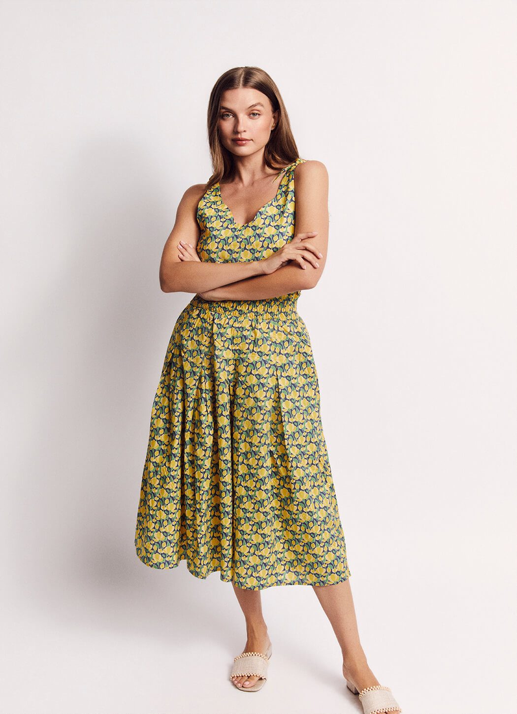 Smocked Waist MIDI Skirt - Yellow Tulip